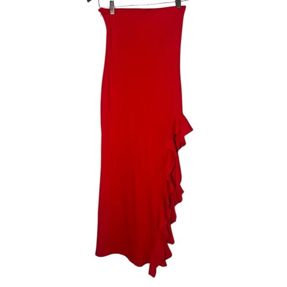 Delfi Collective Red Strapless High Slit Ruffle Maxi Dress S - Picture 2 of 6